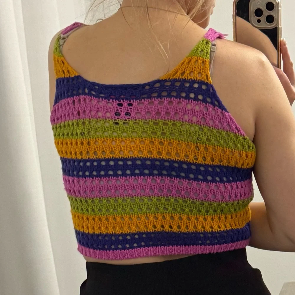 Colorful Striped Crochet Crop Top - Picture 4 of 14